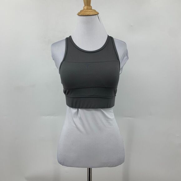 Zyia Active Sports Bra Womens Small Gray Mesh Panel Racerback Zip Back Longline - Picture 2 of 14